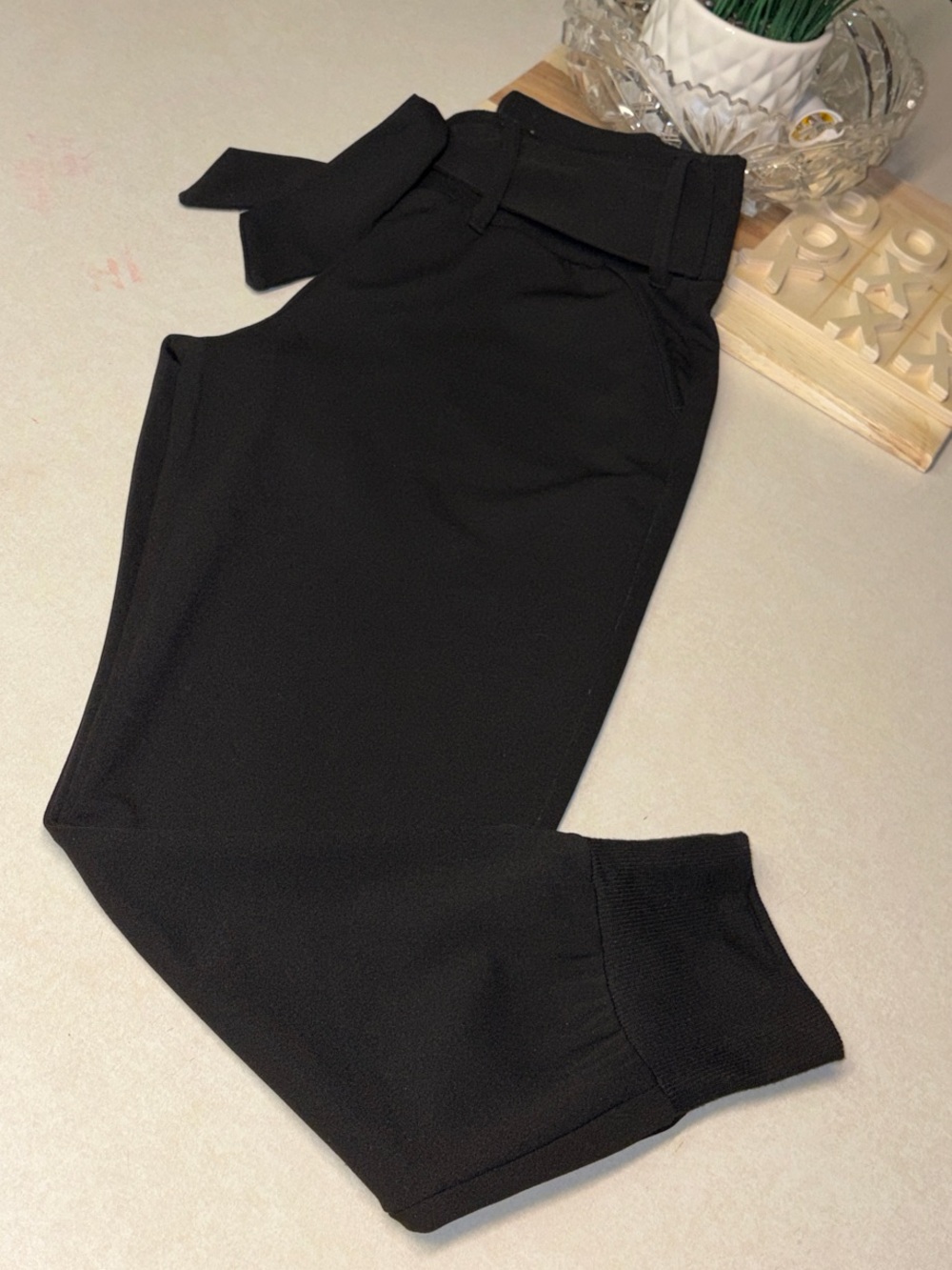 Sincerely Jules Black Straight Leg Pants with Waist Tie